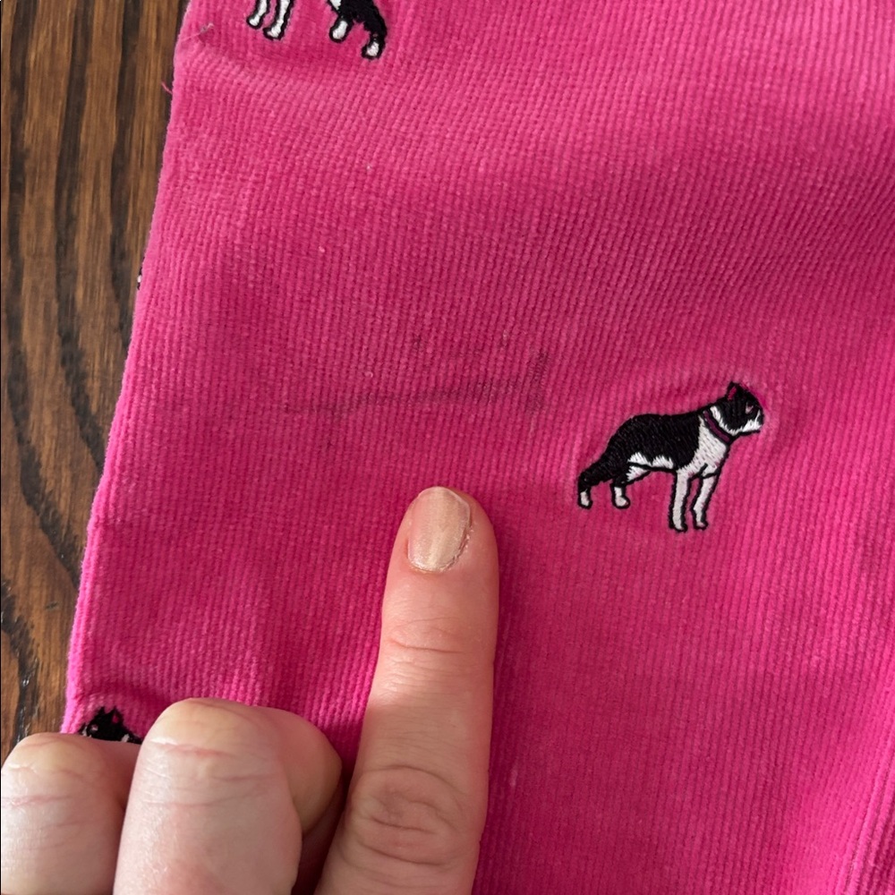 Lilly Pulitzer Y2K Pink Corduroy Flare Embroidered Terrier Pants, Size 6 - Picture 2 of 7